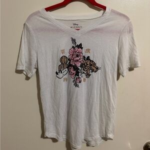 Disney White Tee with Floral and Tiger Graphic